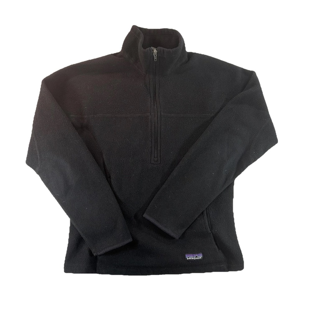 Patagonia Fleece Pullover Womens Small Black Synchilla 1/4 Zip Winter Sweater